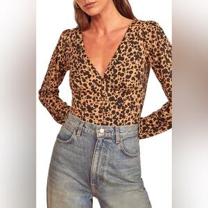 Reformation | Women's Nell Long Sleeve Button Front Blitz Leopard Top Size XL